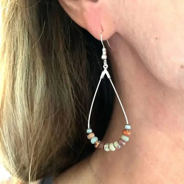 DAIIIBABYYY  - 2 Pcs Vintage Ethnic Hollow Bead Geometric Bohemian Natural Stone Dangle Earrings Woman Party Prom Jewelry